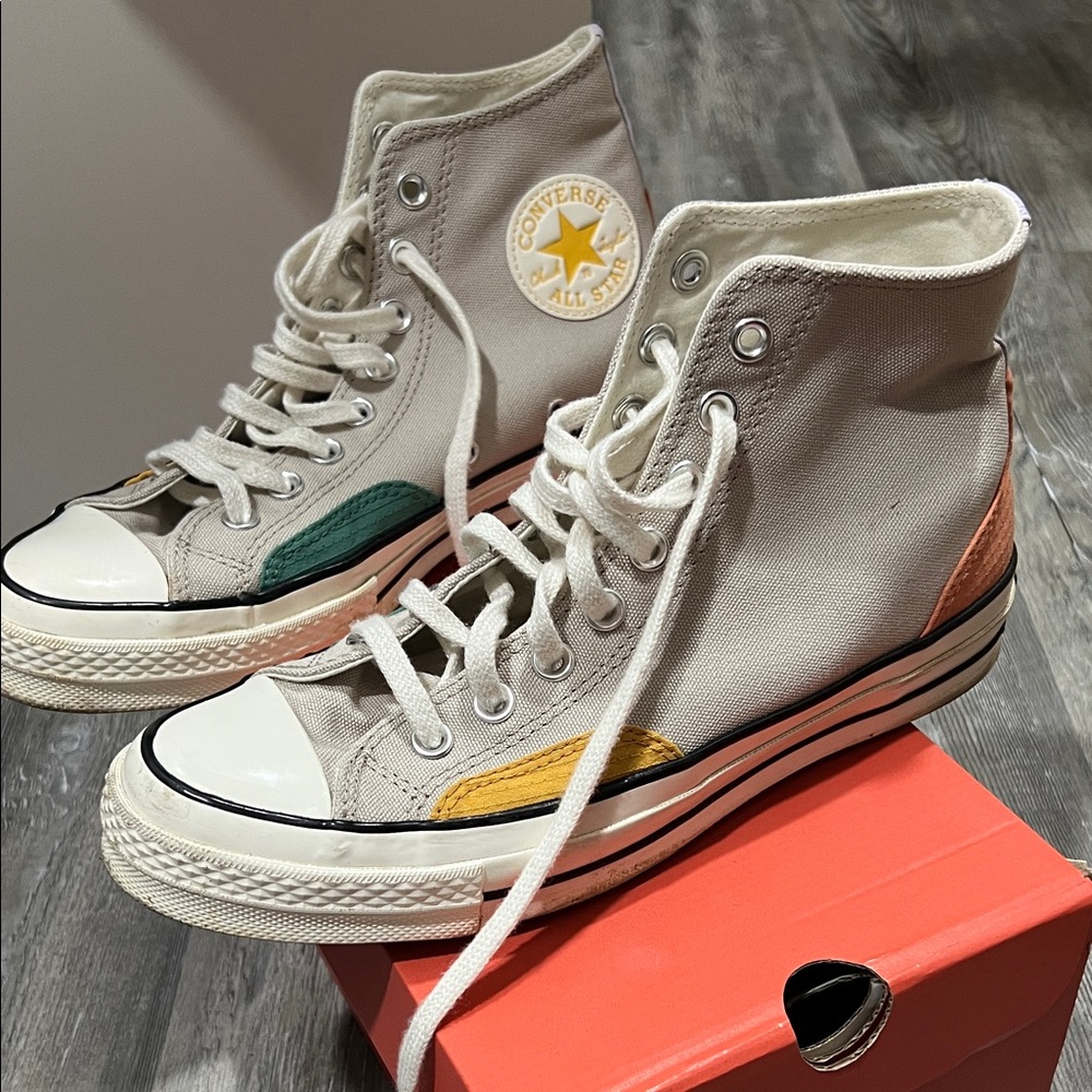 Converse Women's High-Top Sneakers with Cream, Green, and Orange Accents